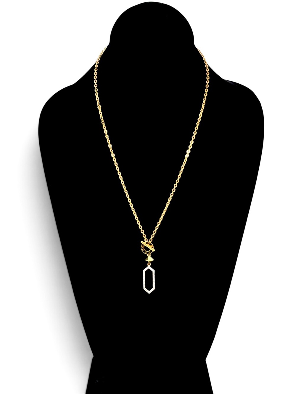 nOir Gold Front Toggle ‘Reverse’ Geometric Crystal Necklace NWT